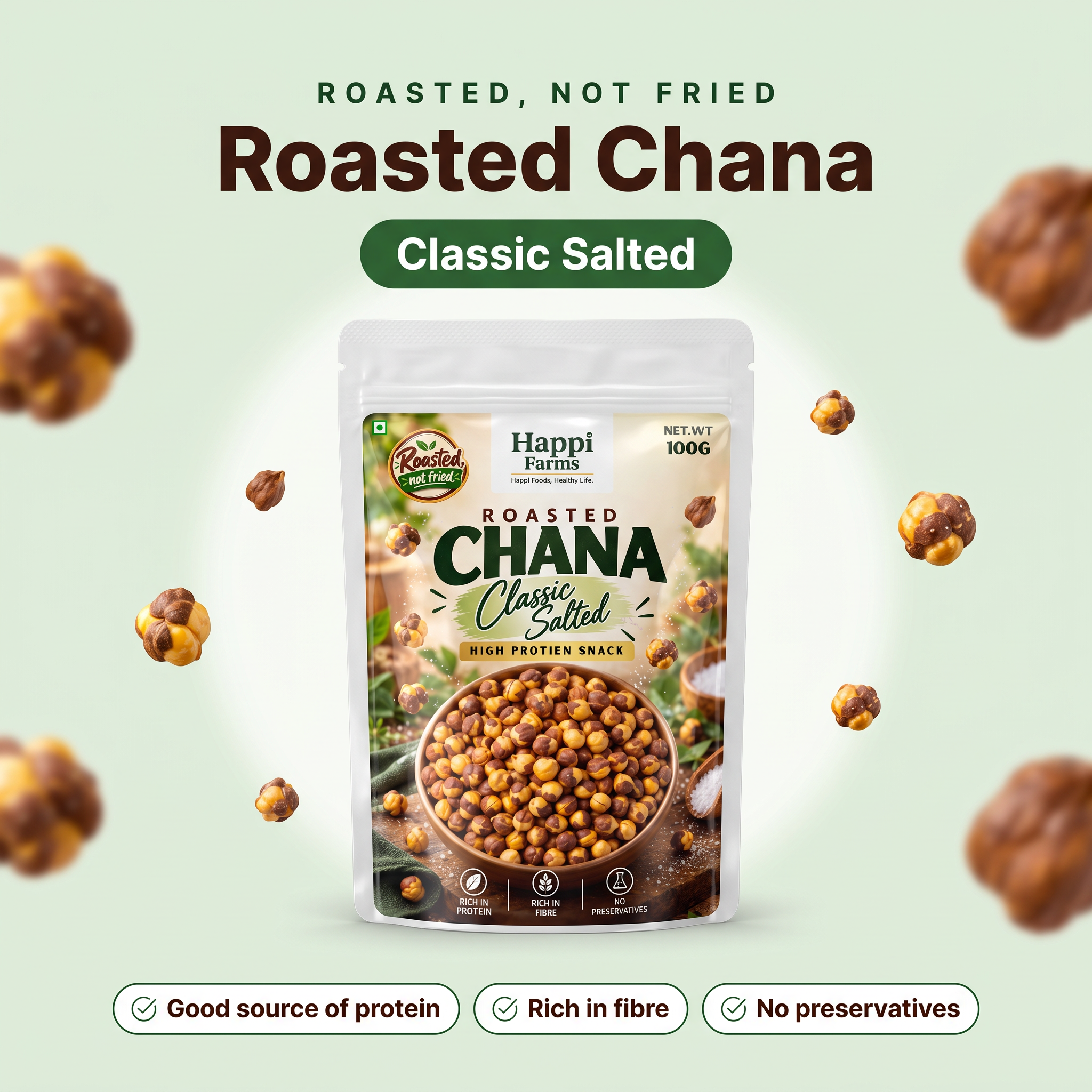 Happi Farms Roasted Chana Classic Salted 100g pack